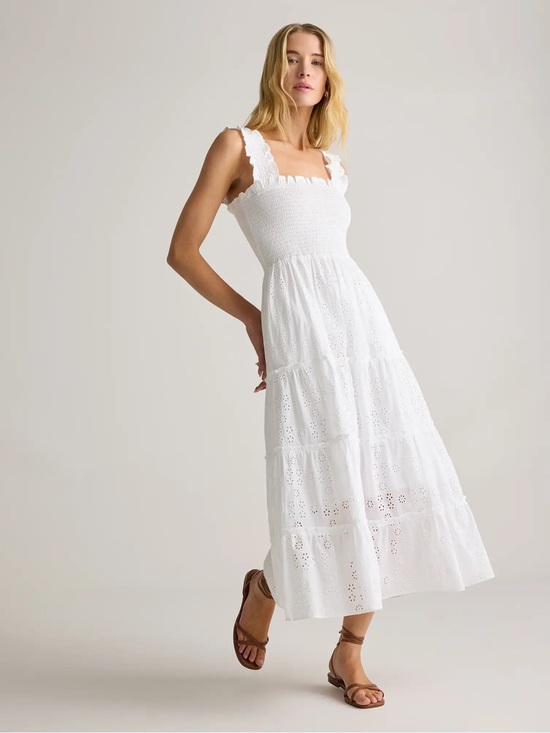 Quince Dresses & Skirts - 100% Organic Cotton Eyelet Smocked Midi Dress